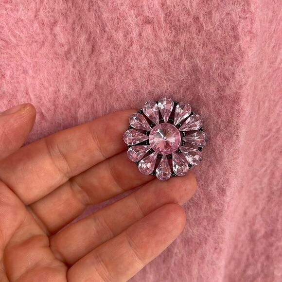 Kate Spade Tulip Pink Faux Fur Collar Crystal Button Front Wool Blend Coat sz 2 - Picture 7 of 11